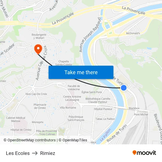 Les Écoles to Rimiez map