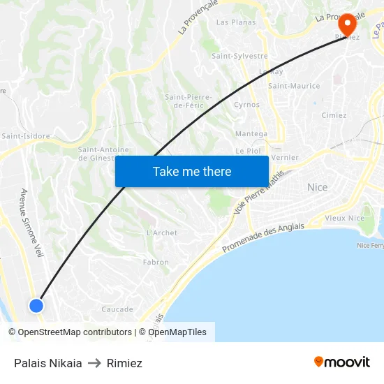 Palais Nikaia to Rimiez map