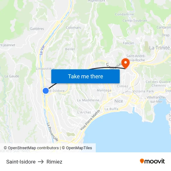 Saint-Isidore to Rimiez map