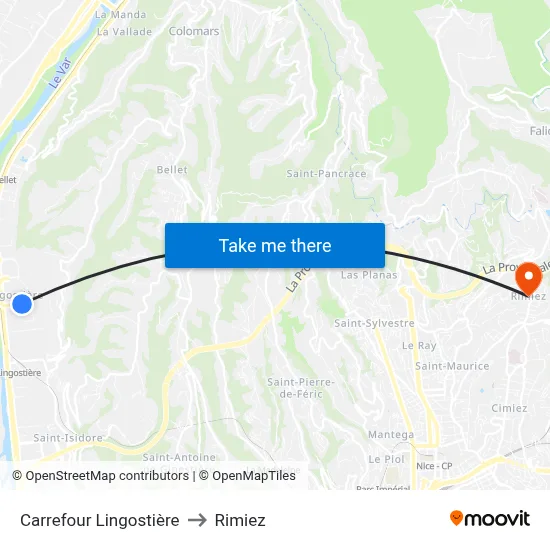 Carrefour Lingostière to Rimiez map