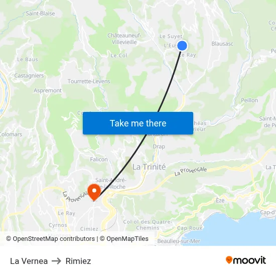 La Vernea to Rimiez map