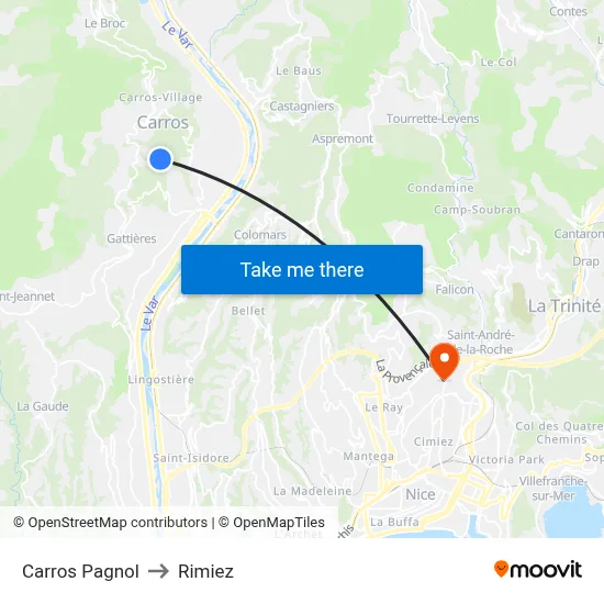 Carros Pagnol to Rimiez map