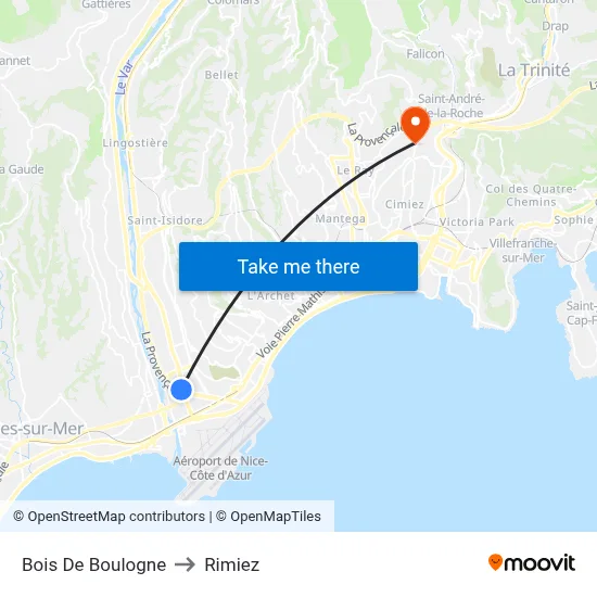 Bois De Boulogne to Rimiez map