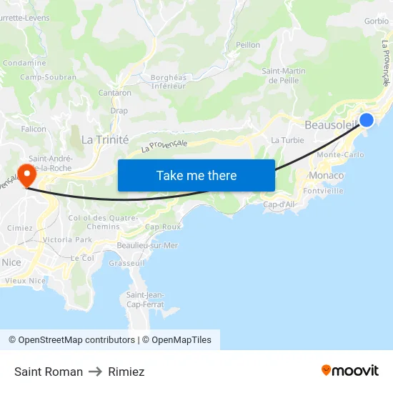 Saint Roman to Rimiez map