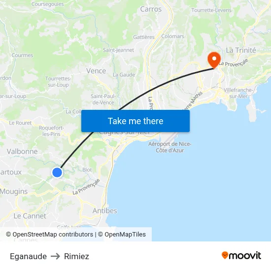 Eganaude to Rimiez map