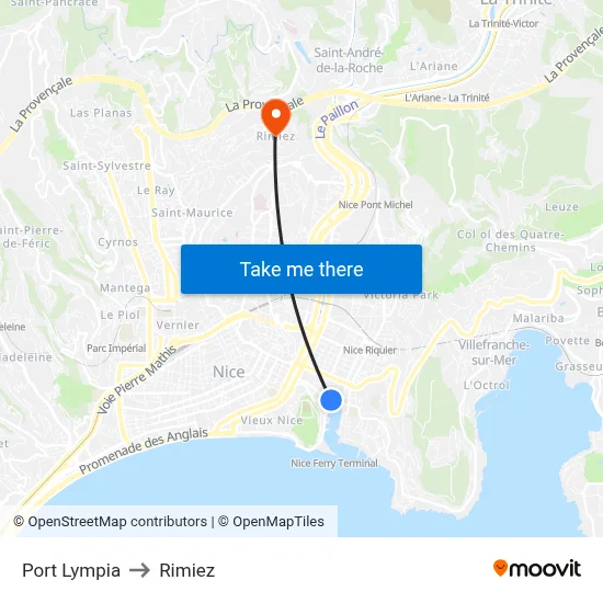 Port Lympia to Rimiez map