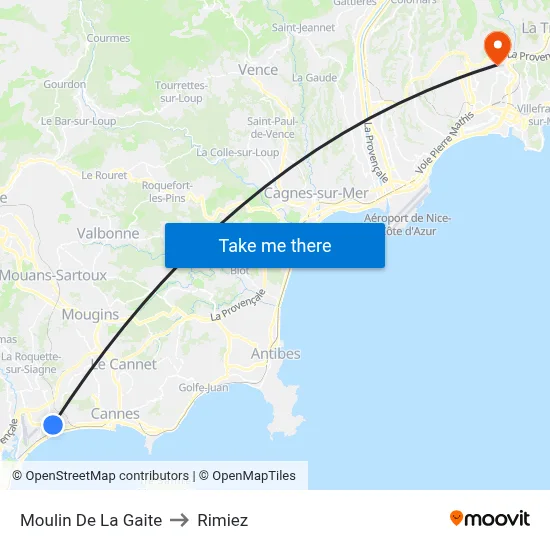 Moulin De La Gaité to Rimiez map