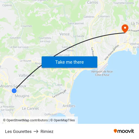 Les Gourettes to Rimiez map
