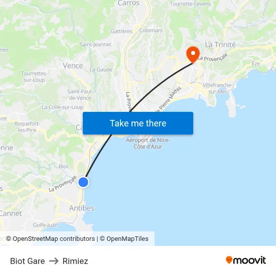 Biot Gare to Rimiez map