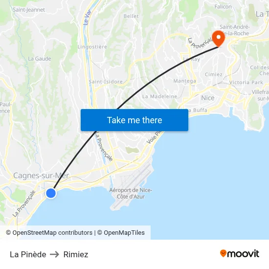 La Pinède to Rimiez map