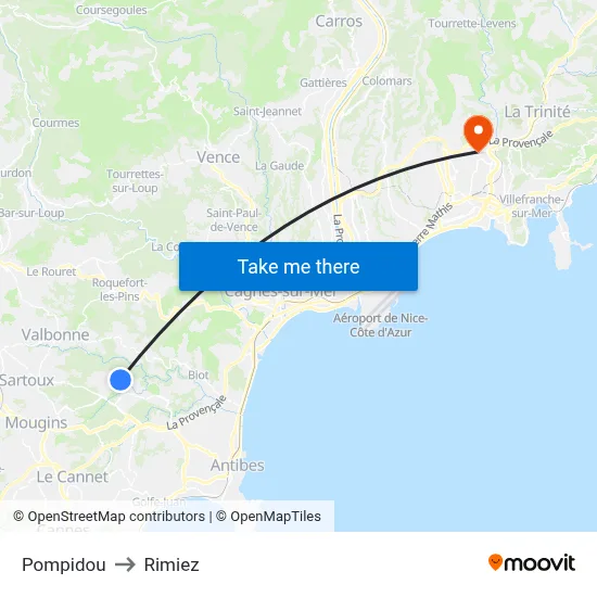Pompidou to Rimiez map