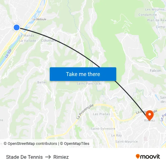 Stade De Tennis to Rimiez map