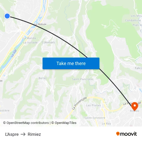 L'Aspre to Rimiez map