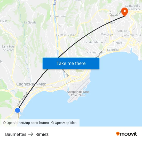 Baumettes to Rimiez map