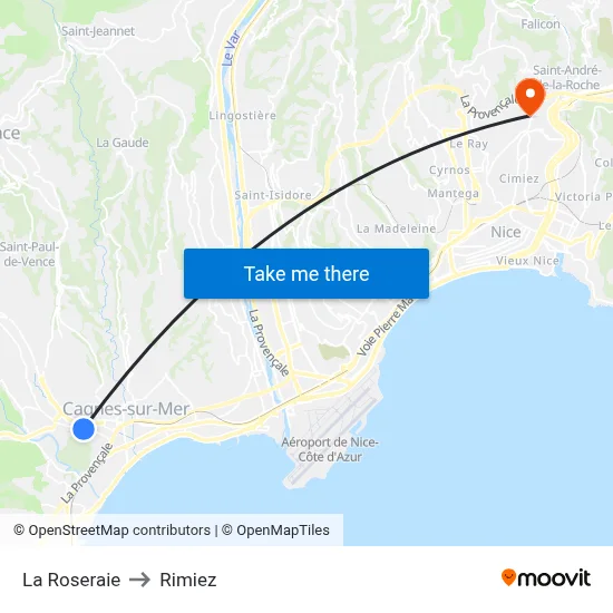 La Roseraie to Rimiez map