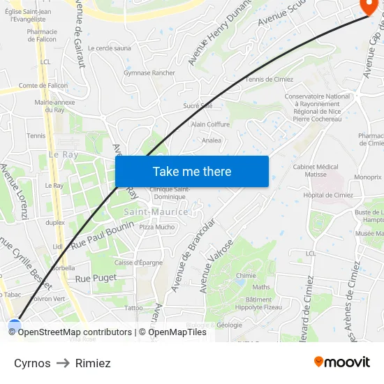 Cyrnos to Rimiez map