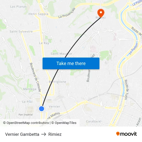 Vernier Gambetta to Rimiez map