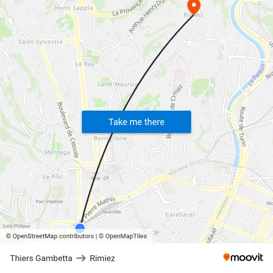 Thiers Gambetta to Rimiez map