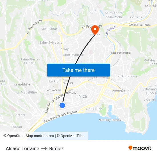 Alsace Lorraine to Rimiez map