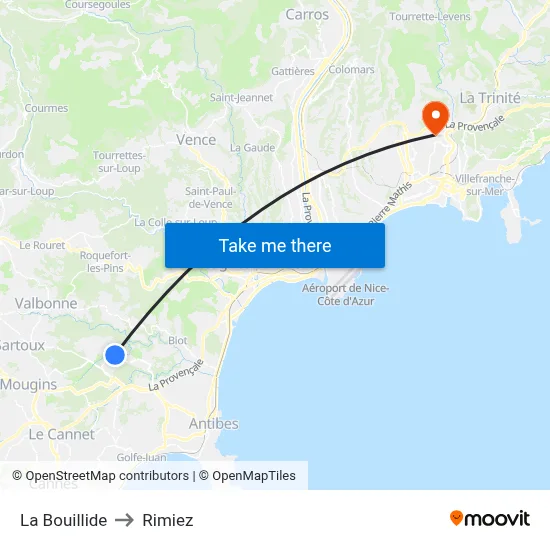 La Bouillide to Rimiez map