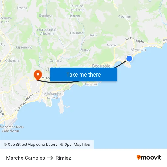 Marche Carnoles to Rimiez map