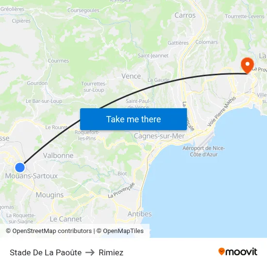 Stade De La Paoûte to Rimiez map