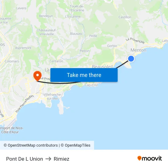 Pont De L Union to Rimiez map