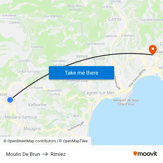 Moulin De Brun to Rimiez map