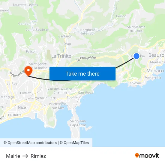 Mairie to Rimiez map