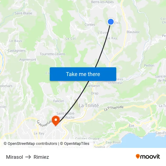 Mirasol to Rimiez map
