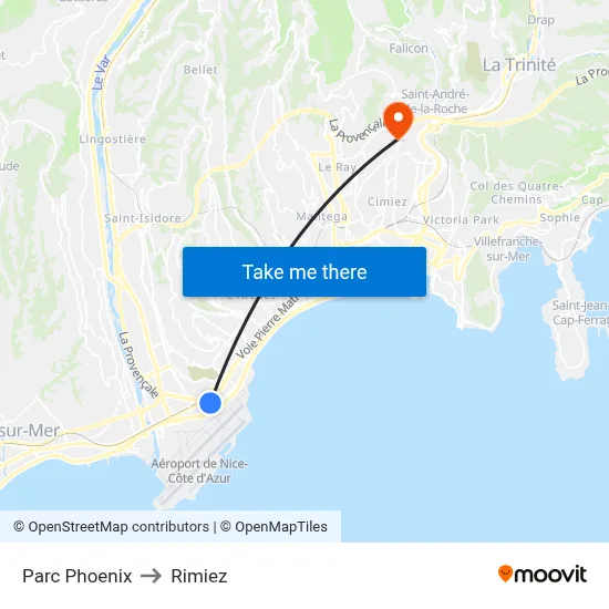 Parc Phoenix to Rimiez map