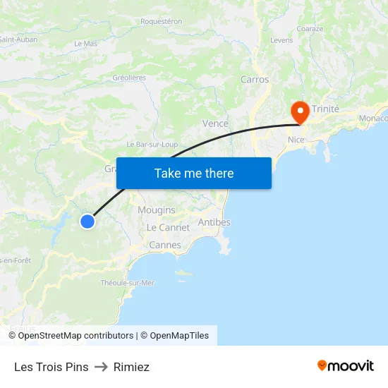 Les Trois Pins to Rimiez map