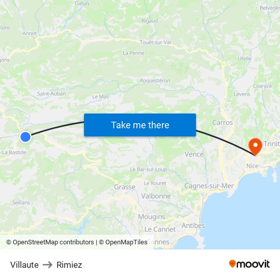 Villaute to Rimiez map