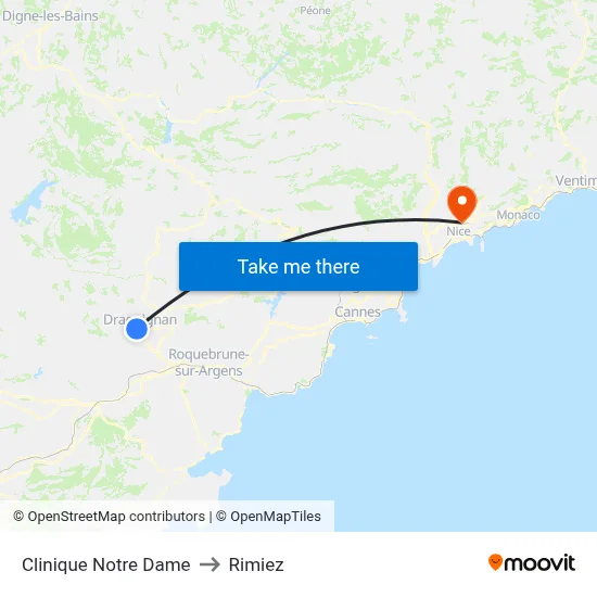 Clinique Notre Dame to Rimiez map