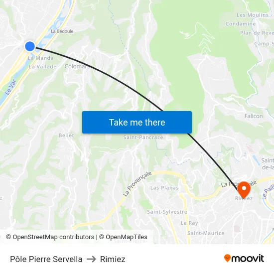 Pôle Pierre Servella to Rimiez map