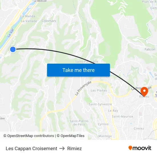 Les Cappan Croisement to Rimiez map