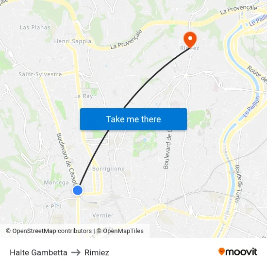 Halte Gambetta to Rimiez map