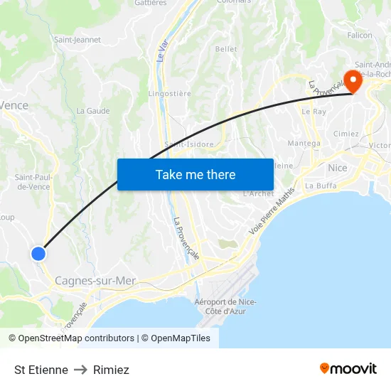 St Etienne to Rimiez map