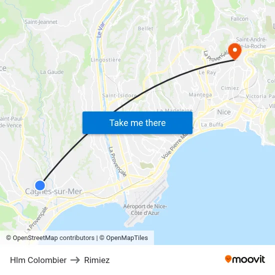Hlm Colombier to Rimiez map