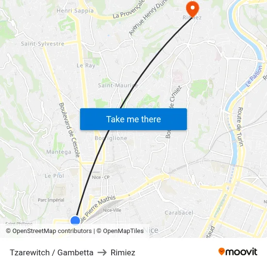 Tzarewitch / Gambetta to Rimiez map