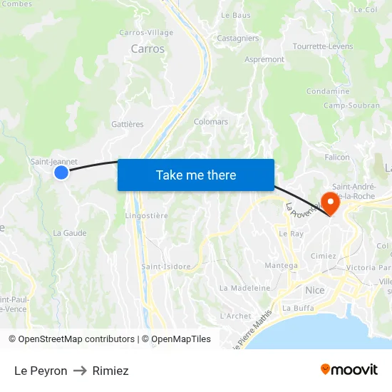 Le Peyron to Rimiez map