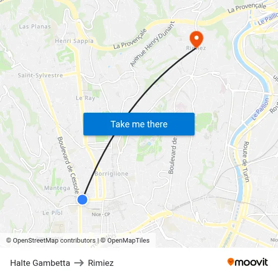 Halte Gambetta to Rimiez map