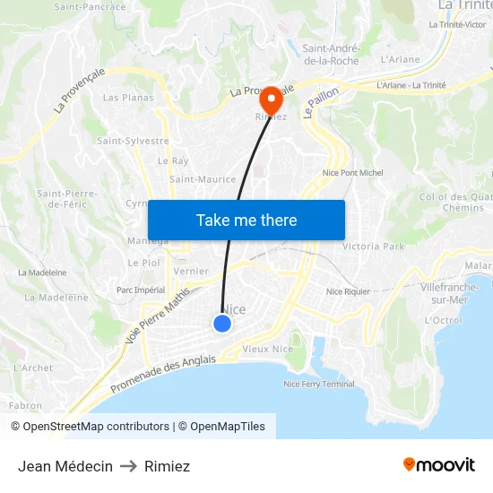 Jean Médecin to Rimiez map