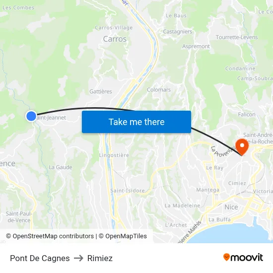 Pont De Cagnes to Rimiez map