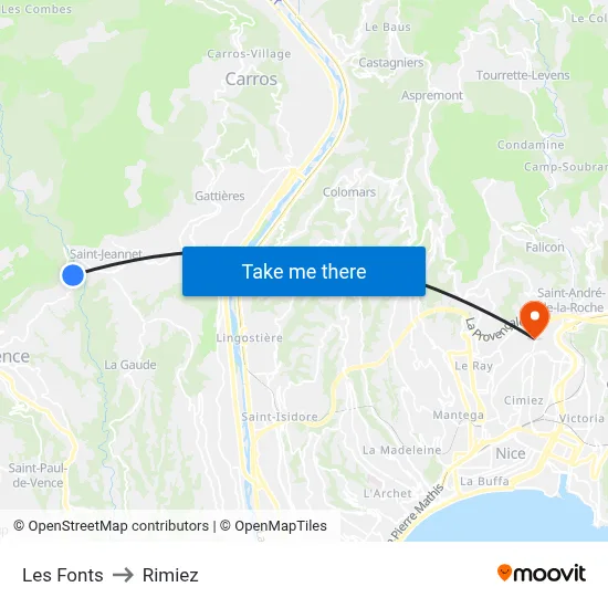 Les Fonts to Rimiez map