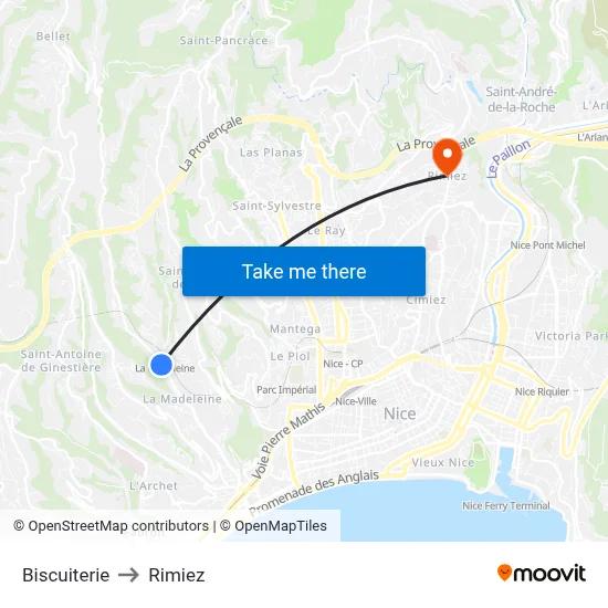 Biscuiterie to Rimiez map