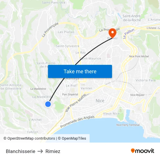 Blanchisserie to Rimiez map