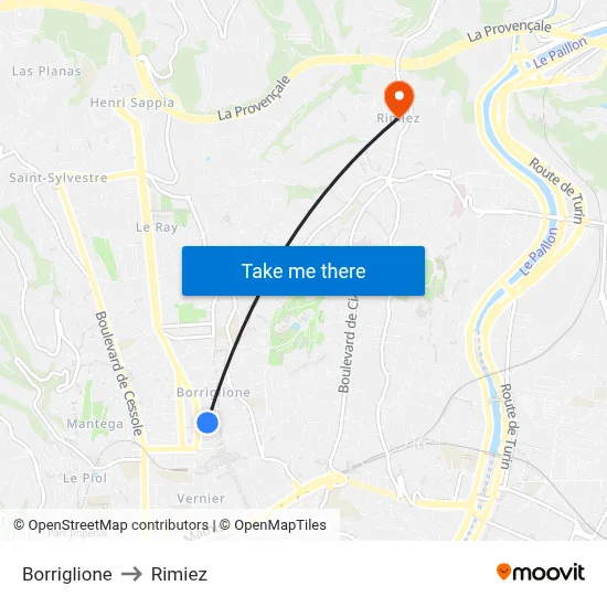 Borriglione to Rimiez map