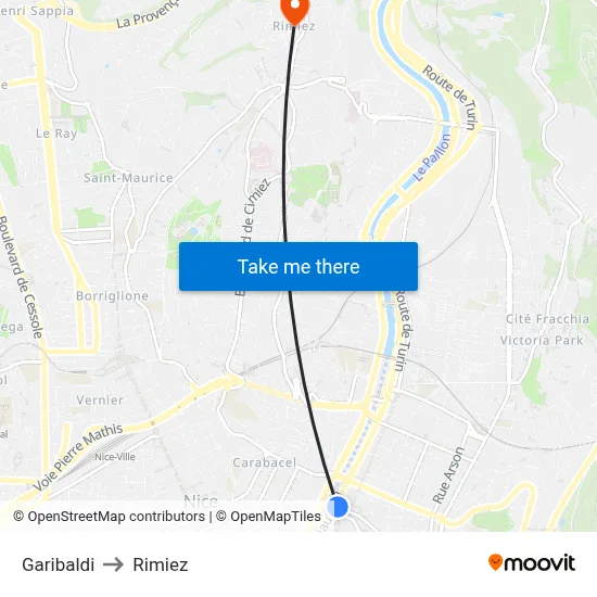 Garibaldi to Rimiez map