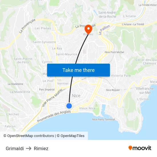 Grimaldi to Rimiez map